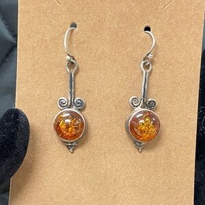 Vintage Sterling Silver and Baltic Amber Earrings